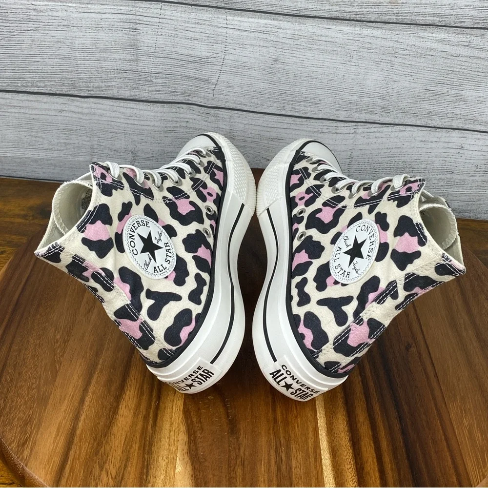 Converse Chuck Taylor All Star Lift High Pink Leopard Shoes 568002C Women’s 7.5